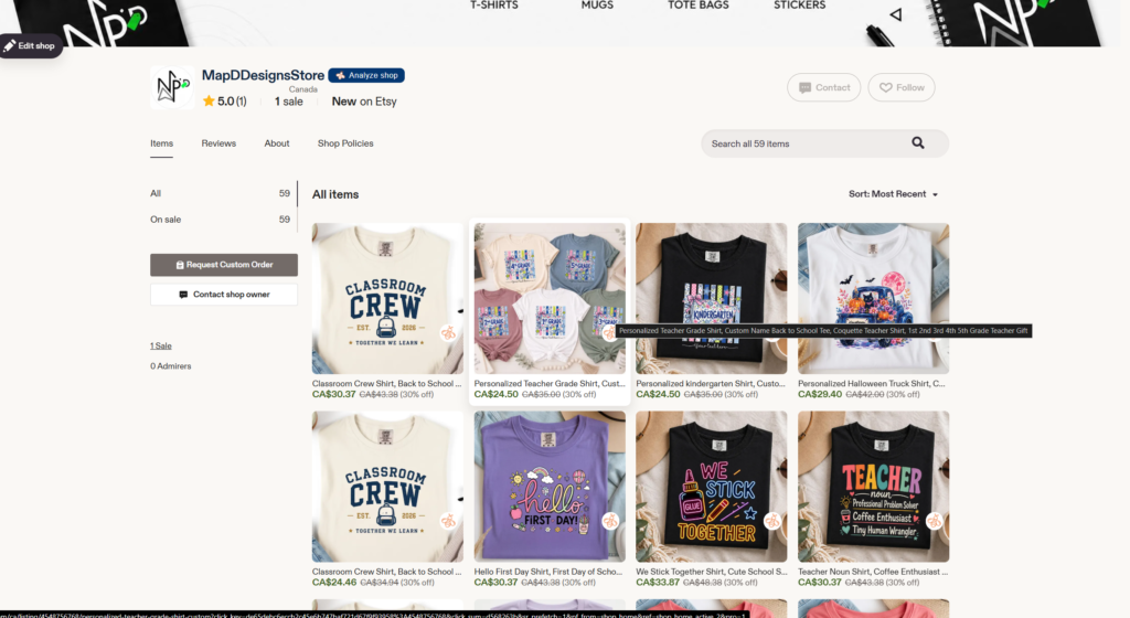 Etsy Store outlook